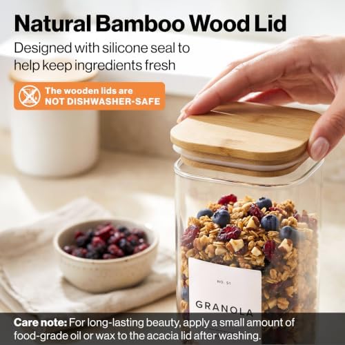 Glass Pantry Storage Jars Containers with Bamboo Lids and Labels - Set of 5 - Image 5