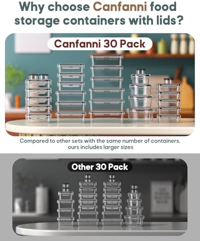 60 PCS Food Storage Containers with Lids Airtight, (30 Lids & 30 Containers) Leak proof Containers Set for Kitchen, Meal Prep, BPA-Free, PVC-Free Plastic, Microwave/Dishwasher Safe, Extra Labels & Pen - Image 4
