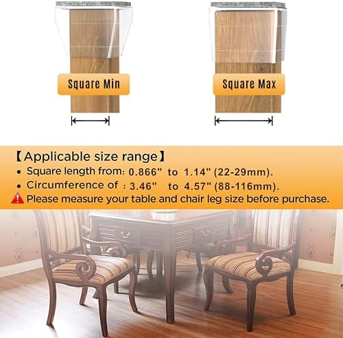 Square Chair Leg Protectors for Hardwood Floors,(Clear, Fit: 0.866-1.14"). - Image 2