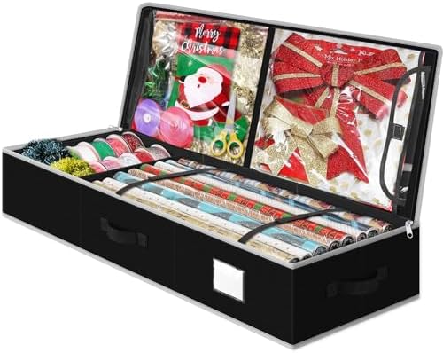 Fabspace Christmas Wrapping Paper Storage Containers, 40 Inch Gift Wrap Organizer, Visible Supplies Pockets for Xmas Accessories, Underbed Storage for Christmas Decorations, Black by Fabspace