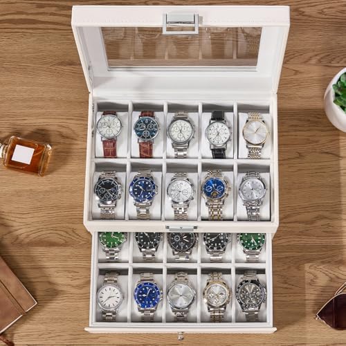 BEWISHOME Watch Case, 20-Slot Watch Box for Men with Large Glass Lid - Image 5