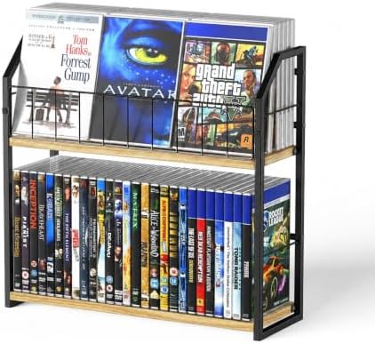 2-Tier DVD Storage Rack, DVD Rack & Video Game Shelf for Media Room-Natural by OrganizedStorageSimpleLife