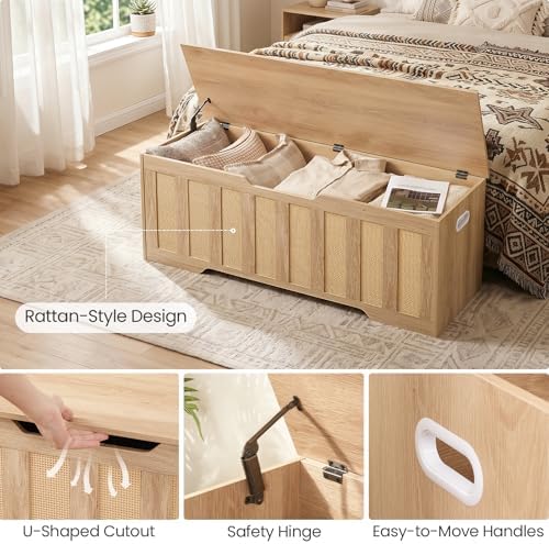 CHOEZON 47.2" Storage Bench, Rattan-Style Storage Chest, Storage Cabinet with Handles, Toy Storage Box, for Living Room and Bedroom, Natural MCW24NL - Image 4