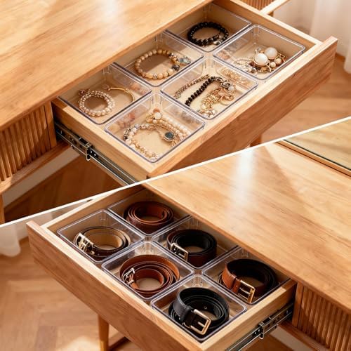 6 Pcs Large Clear Plastic Drawer Organizers Tray 6" x 6" Storage Bins with 25 Pcs Non-Slip Pads for Makeup, Jewelries, Kitchen Utensils, Bathroom and Office - Image 7