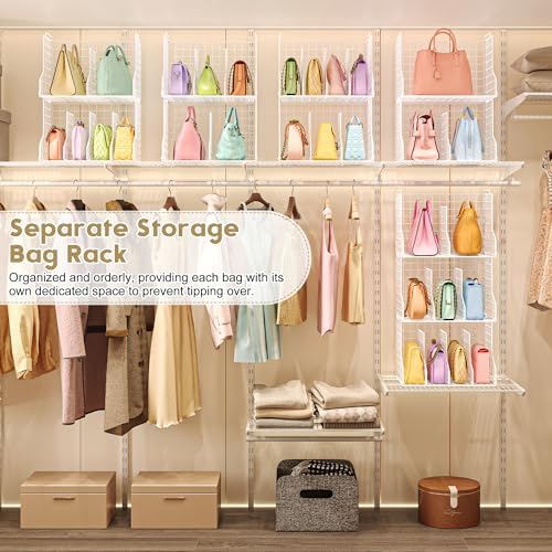 Sonyabecca Purse Storage Organizer for Closet : Adjustable 3-Pack Dividers Handbag Organizer - Stackable Wire Handbags Storage Baskets -Open Cabinets Wallets Tote Chain Bags Clutches -White - Image 4
