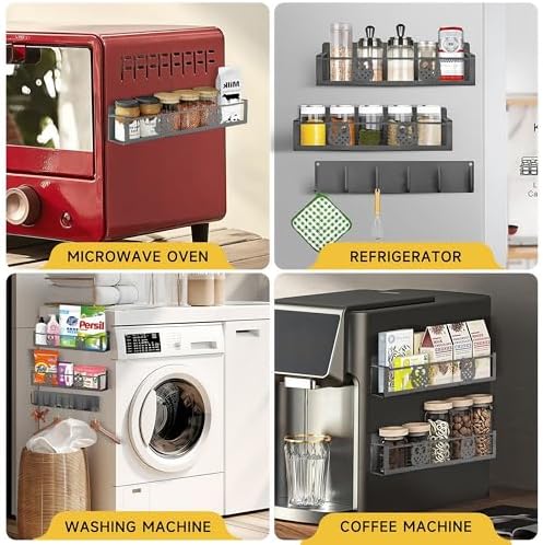 Spice Rack Magnetic for Fridge,Magnetic Fridge Shelf,Spice Shelf,Condiment Organizer,Refrigerator Organizers and Storage with Magnetic Hooks,Owl Kitchen Decor(Gray) - Image 6