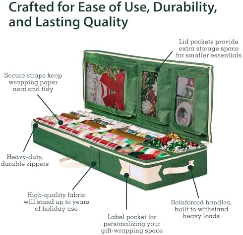 Little ELF Premium Wrapping Paper Storage Organizer, Easy to Carry, 6 Individual Pockets for Christmas Gift Wrap Supplies, Lightweight and Sturdy - Image 3