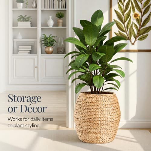 Best Choice Products Scalloped Multipurpose Hyacinth Storage Basket, Plant Décor, Handwoven Organizer Tote for Bedroom, Living Room, Nursey, w/Lid - Natural - Image 6