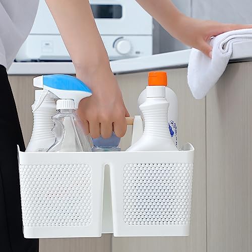 rejomiik Portable Shower Caddy Basket Plastic Cleaning Caddy Organizer Storage Tote with Handle for Bathroom, College, Dorm Room Essentials, White - Image 5