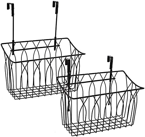 TOPZEA 2 Pack Grid Storage Baskets with Hooks, Metal Hanging Wire Basket Kitchen Over the Cabinet Door Organizer Caddy for Cutting Board, Kitchen Wrap, Foil, Cleaning Supplies, Bakeware, Towel by TOPZEA