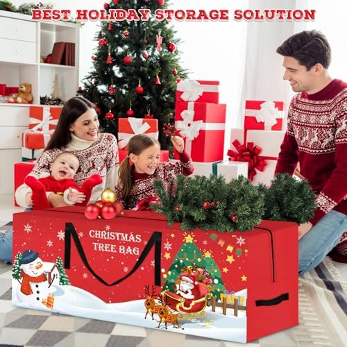 Christmas Tree Storage Bag 7.5 Ft Large Christmas Tree Bag with Reinforced Handles & Dual Zippers Wide Opening, Heavy Duty Oxford Fabric Xmas Ornament Storage Box Protects From Moisture, Dust (Red) - Image 2
