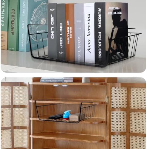 8 Pcs Under Shelf Basket, Hanging Under Cabinet Wire Storage Rack Slides Under Wire Shelves for Counter Pantry Desk Bookshelf,Black - Image 7