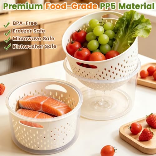 TBMax 8 Pieces Airtight Fruit Storage Containers for Fridge with Air Circulation Vent, 4 Pack Round Produce Saver with Colander for Berry Lettuce Salad Vegetable Storage, Refrigerator Organizers -Red - Image 5