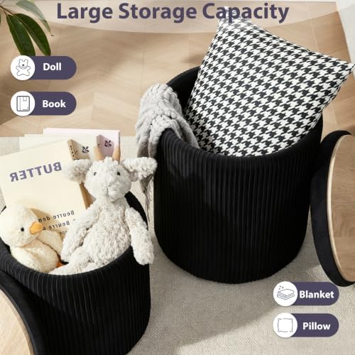 Royal Windsor Round Ottoman with Storage Set of 2, Storage Vanity Stool - Image 4