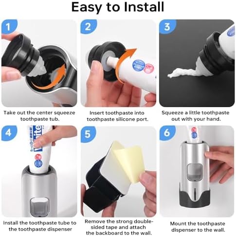 2 Toothbrush Holders, Automatic Toothpaste Dispenser Wall Mounted - Image 4