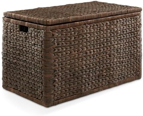Casafield 30" Storage Chest with Lid, Handles, Safety Hinge - Espresso Dark Brown, Hyacinth Wicker Storage Trunk for Entry Way, Living Room, Bedroom by Casafield