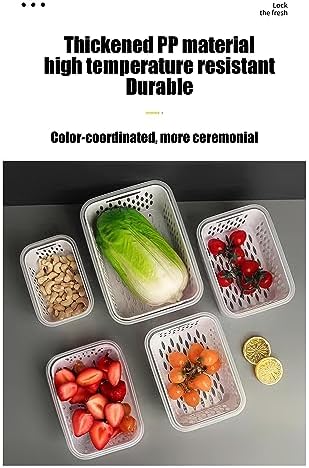 Fruit and Vegetable Storage Containers for Fridge, 6 Pcs/3 Sets Keep Fresh Produce Saver Containers Keeper, Food Storage Containers with Removable Colander (blue) - Image 6