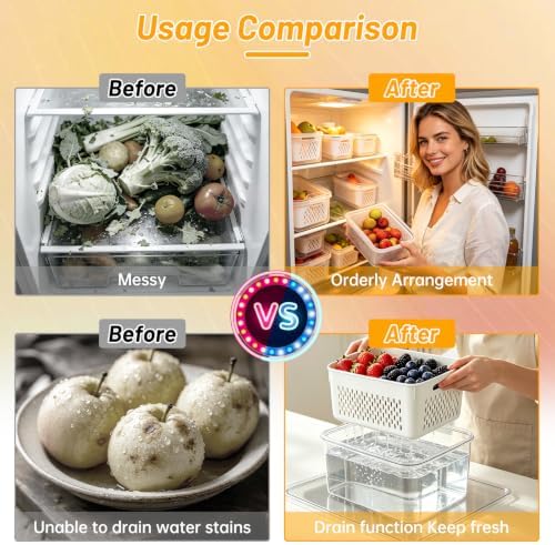 3 Pack Fruit Storage Containers for Fridge with Removable Colander - Image 7