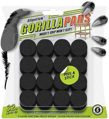 GorillaPads 1 Inch Non-Slip Furniture Pads/Gripper Feet Skids (Set of 32) Self Adhesive Rubber Floor Protectors, Round, Black, CB147-32 by Slipstick