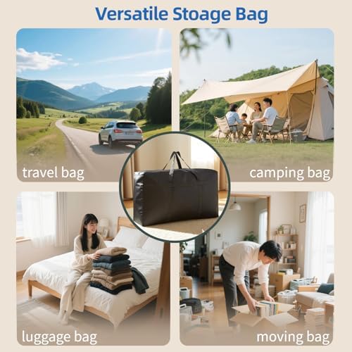 150L Duffle Bag for Travel, Large Christmas Tree Storage Bag with Zipper, 600D Waterproof Fabric Large Capacity Luggage Storage Tote for Moving Traveling Camping Gear Outdoor Sport, Black - Image 6