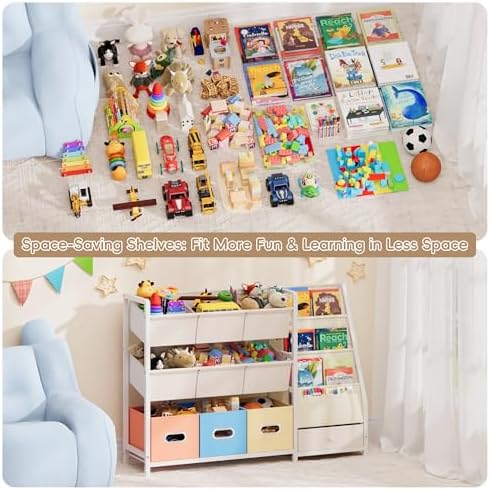 Toy Storage Organizer - Kids Bookshelf with 3 Shelf and 10 Storage Bins - Image 5