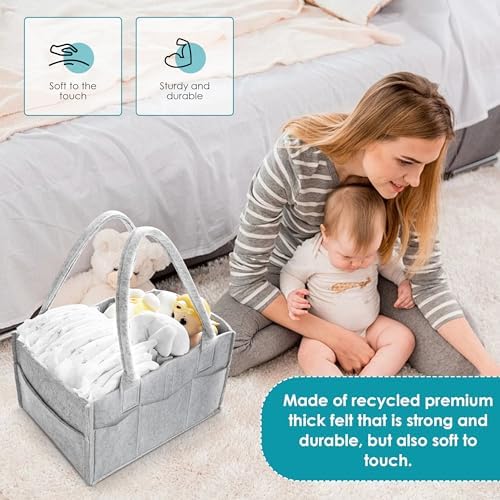 Cute Castle 2 Pack Diaper Caddy Organizer - Portable Baby Caddy Organizer with Handle, Nursery Storage Bin and Car Organizer for Girls, Boys - Baby Gift Basket - Grey - Image 4