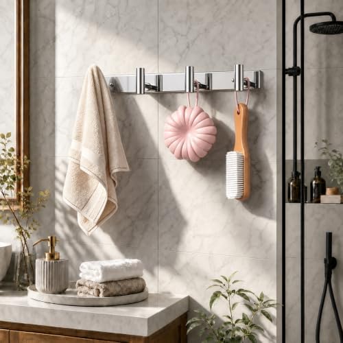 Wall Mounted Coat Rack-4 Hooks, Heavy Duty Stainless Steel Wall Hooks for Towel Coat Bag, Hat Rack Hanger Coat Hooks Towel Racks for Bathroom Entryway Kitchen Hotel (Glossy Chrome, 1 Pack) - Image 4