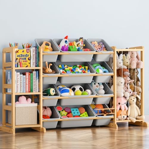 Toy Storage Organizer with Bookshelf and Stuffed Animal Storage - Kids Playroom Organization with 3 Shelves and 12 Bins - Toddler Living Room Toy Box for Collections - Nursery Bedroom Decor Essential by MirolamUS