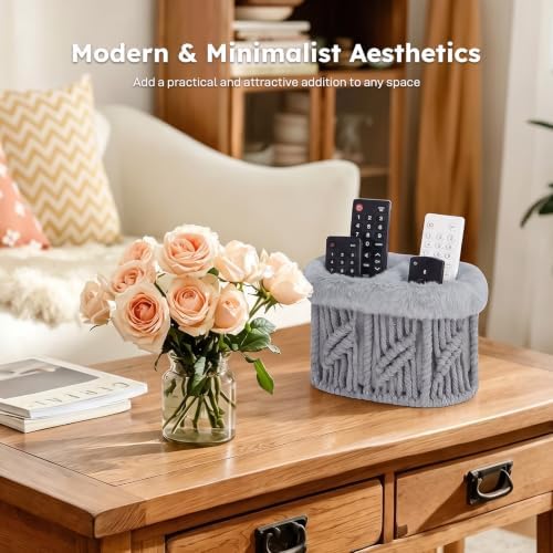 Remote Control Holder, Woven Plush Lined TV Remoter Holder Caddy - Image 2