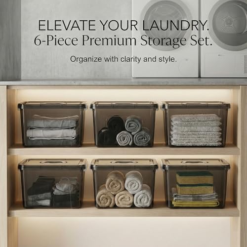 6 Quart Stackable Plastic Storage Bins with Lids, 6 Pack Clear Black Small Organizer Boxes with Latches for Bathroom, Pantry, Office Desk and Small Item Storage - Image 7