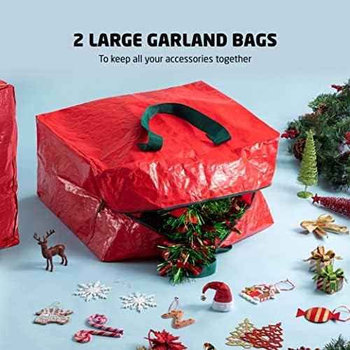 ZOBER Christmas Tree Storage Bag - With 2 Ornaments Accessories/Garland Bags - Fits 7.5 Ft Trees - Plastic, Waterproof Christmas Tree Bag For Storage Box For Xmas - Strong, Durable Handles - Red - Image 3
