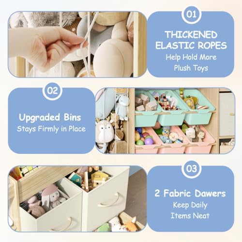 EXPERLAM 5-in-1 Toy Organizer, Plush Holder, 9 Multi-Color Bins, Toy Chest - Image 4
