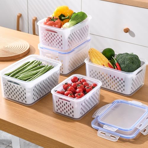 3 PCS Fruit Storage Containers for Fridge with Removable Colander by Unknown