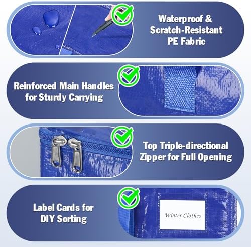 KYODOLED 4 Pack Blue Moving Bags, 24 Gal Large Storage Totes for College - Image 2