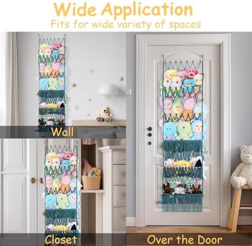 5 Tier Stuffed Animal Storage Net, 17x61'' Large Plushie Net, Aqua - Image 5