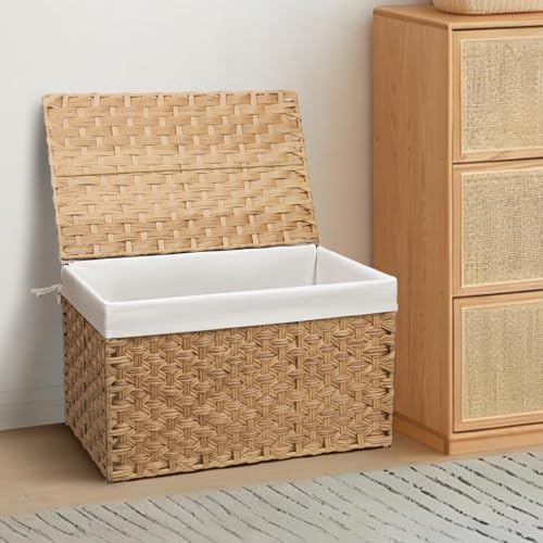 Large Wicker Storage Basket with Lid, 27.7 Gallon (105L), Natural - Image 7