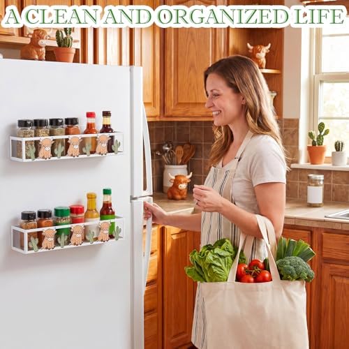Beeveer 2 Pack Highland Cow Magnetic Fridge Shelf Spice Rack - Image 5