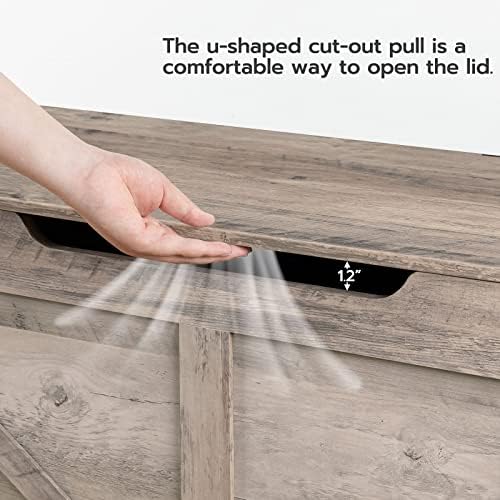 HOOBRO Storage Bench, 39.4” Retro Wooden Storage Chest with U-Shaped Cut-Out Pull, Safety Hinge, Supports 330 lb and Easy Assembly for Toy Box Organizer (Greige) BG771CW01G1 - Image 6