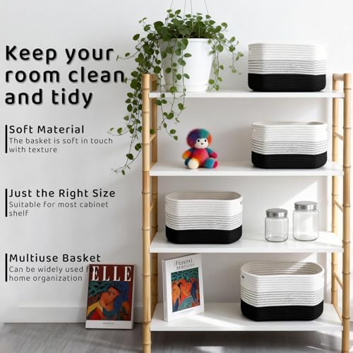 4 Pack Storage Baskets for Organizing, 13''Lx11''Wx8''H Woven Baskets for Storage Toys, Towels, Books, and Clothes, Cotton Rope Basket for Shelves with Handle - Image 5