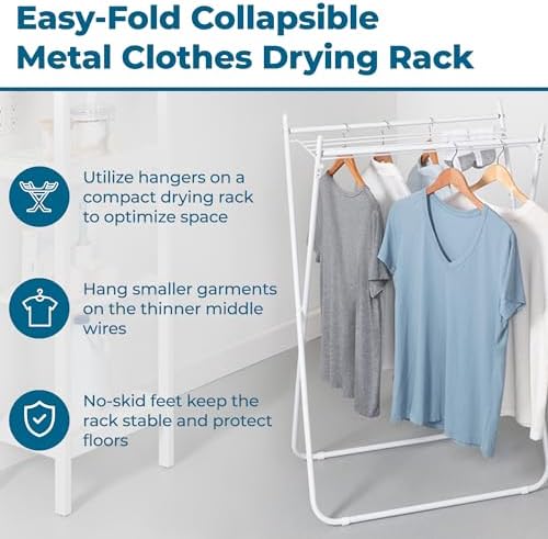 Honey-Can-Do Easy-Fold Collapsible Clothes Drying Rack, Sturdy Metal Laundry Rack Holds 40 lbs, Space-Saving Foldable Towel Rack for Indoor Outdoor Use, Non-Skid Feet, White - Image 4