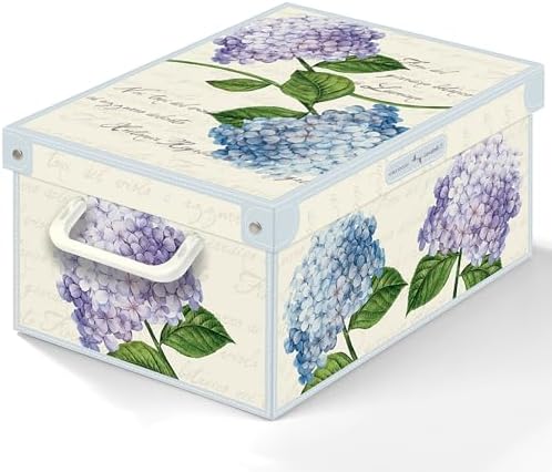 Lavatelli: Storage Box: Small - Hortensia Hydrangeas - Lid-Side Handles, Decorative Cardboard Organizer, Folds, Home-Clothes-Linens, 13.8 x 9.8 x 6.9 by Lavatelli