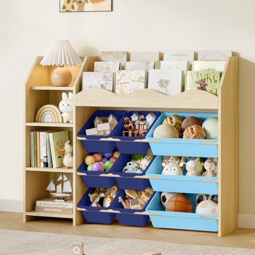 EXPERLAM Kids Toy Storage Organizer, Scalloped Shelf, 12 Blue Bins by EXPERLAM