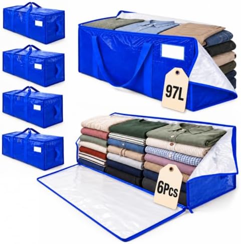 Moving Bags, 97L Heavy Duty Storage Bags Strong Handles & Zipper, 6-Pack by Unknown