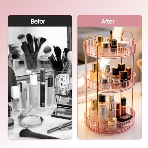 Rotating Makeup Organizer Countertop, Bathroom Lazy Susan Tray Stand - Image 5