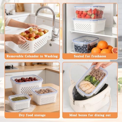 3PCS Fruit Storage Containers, Fruit Storage Containers With Lid And Colander, Household Transparent Plastic Food Storages Box-Including Drain Basket, Multipurpose Large For Fridge - Image 7