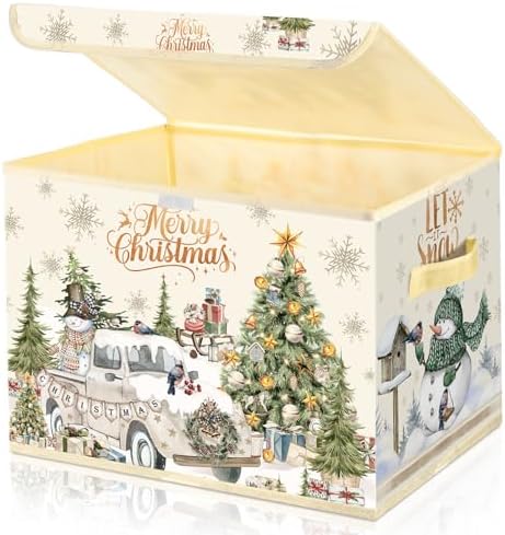 Briwooody Christmas Storage Bin with Lid and Carrying Handle Christmas Foldable Storage Box Large Xmas Decorative Collapsible Container Basket for Organizing Closet Home Bedroom Gift(Truck) by Briwooody