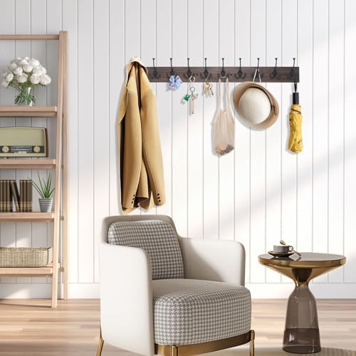 IBosins Vintage Wall Mounted Coat Rack, 34" Long with 10 Black Tri-Hooks - Image 5