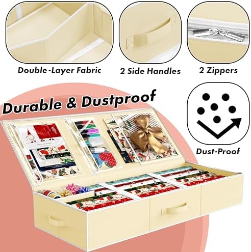Simple Houseware 41.5" Wrapping Paper Organizer, Fits 40 Rolls, Beige - Image 3