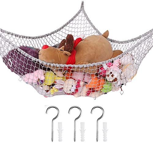 Stuffed Animal Hammock, Toy Hammock Storage Net, LXUNYI Mesh Toy Net Holder Jumbo Wall Corner Giant Stuff Animal Net Hammocks Plush Net Organizer for Bedroom (Gray, 84 inch) by LXUNYI