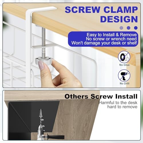 Under Desk Cable Management Tray No Drill Steel Rack White - Image 3